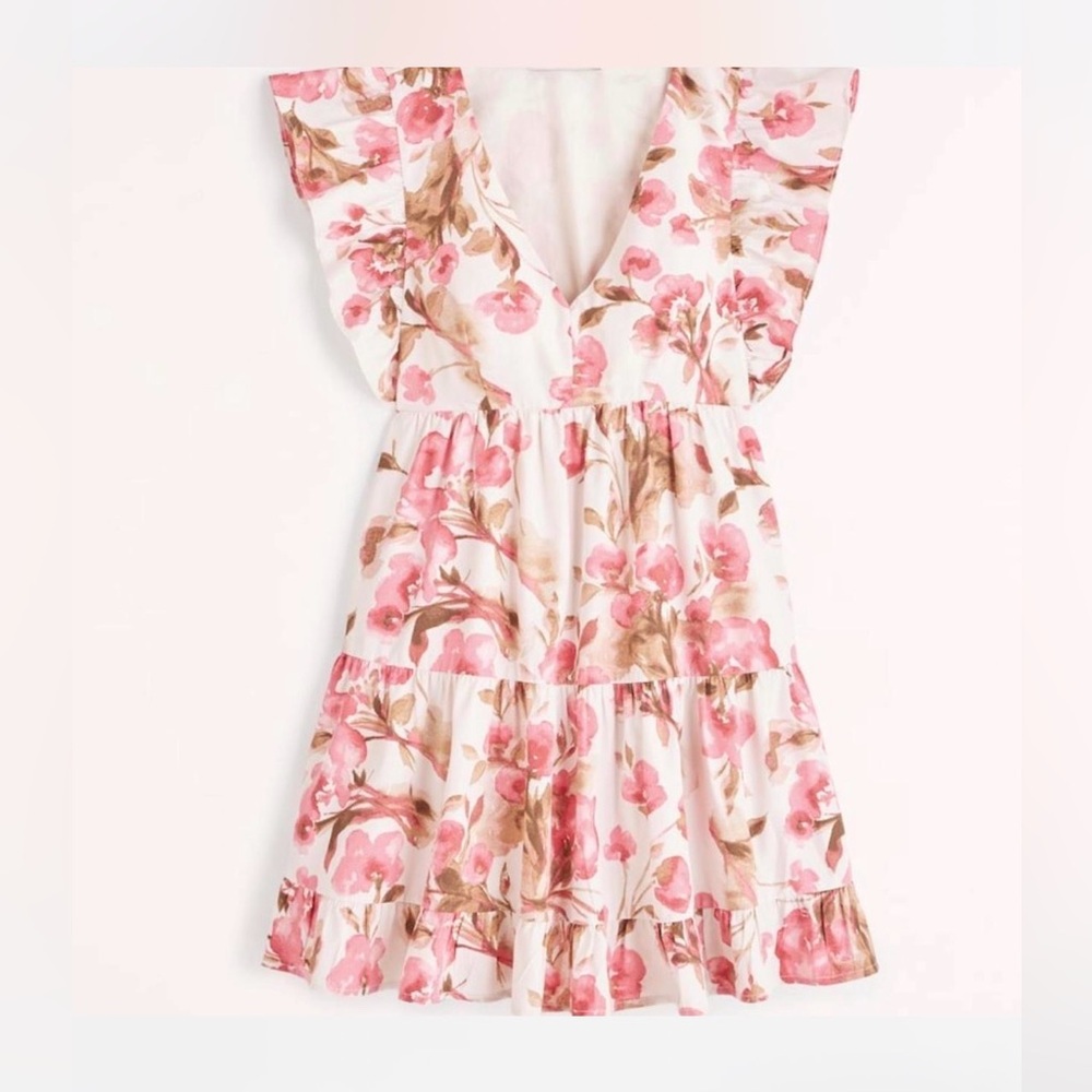NWT Abercrombie and Fitch Flutter Sleeve Tiered Mini Dress Petite XS